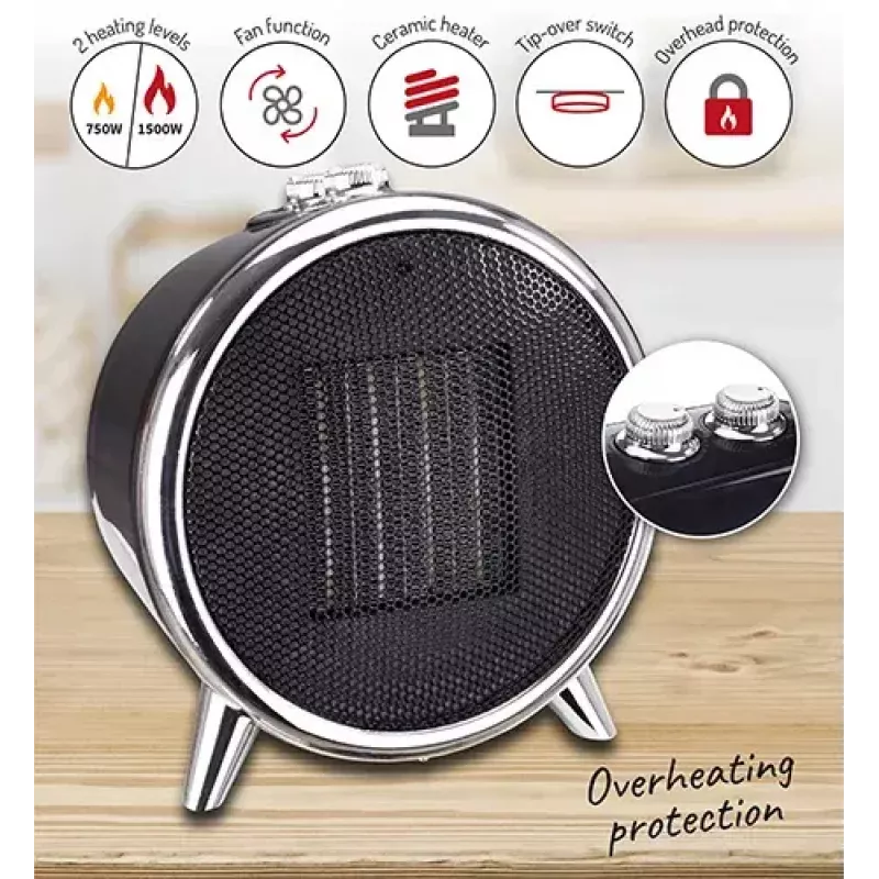 Calefactor de cerámica eléctrico Adler AD 7742 — 1500/750 W, de pie, 220–240 V, negro/plata