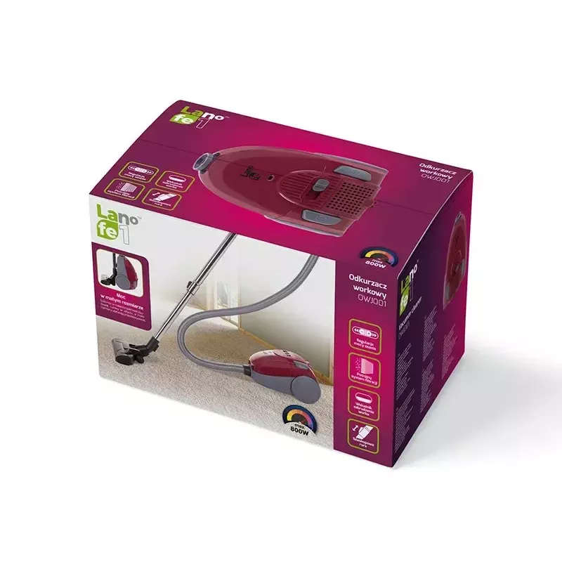 Aspirador LAFE 46412 — aspirador en seco, 800 W, tubo telescópico, radio de acción de 6 m, burdeos
