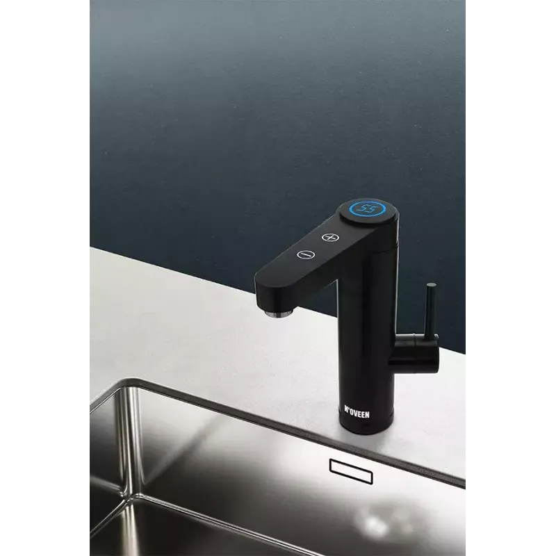 N'OVEEN IWH965 INOX BLACK grifo calentador de agua instantáneo, acero inoxidable, panel táctil LED, IPX4, hasta 55 °C, negro