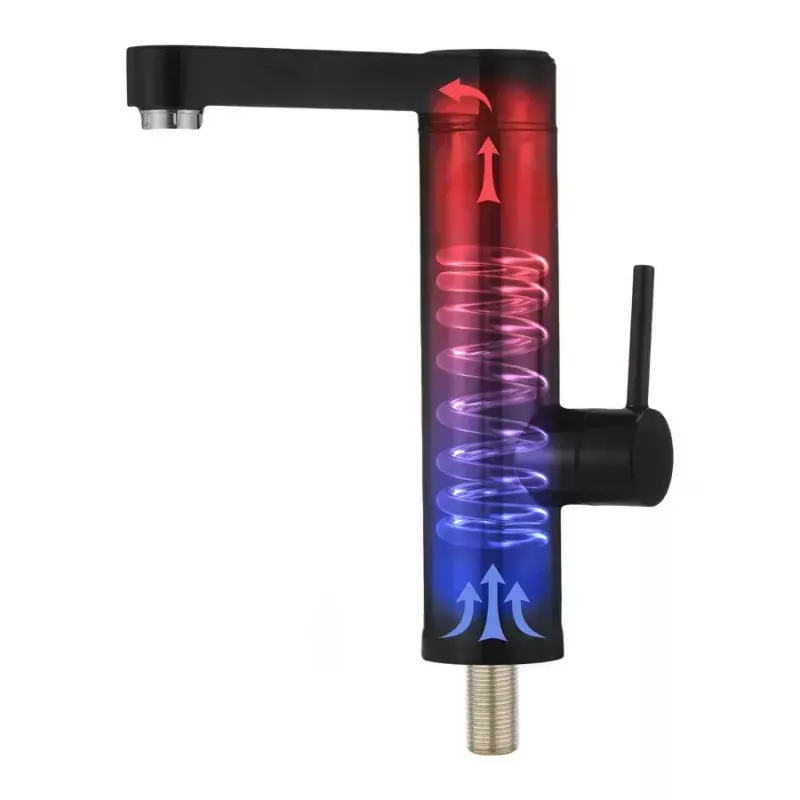 N'OVEEN IWH965 INOX BLACK grifo calentador de agua instantáneo, acero inoxidable, panel táctil LED, IPX4, hasta 55 °C, negro