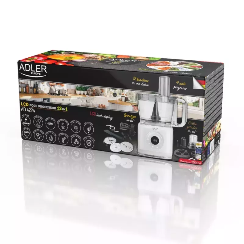 Adler AD 4224 robot de cocina, 1000 W, bol de 2 l, 7 velocidades, blanco