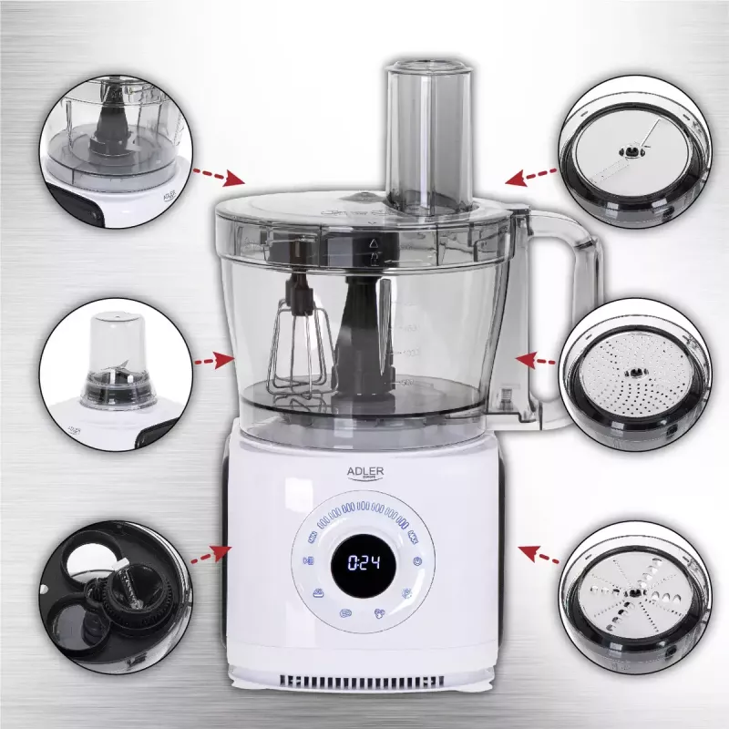 Adler AD 4224 robot de cocina, 1000 W, bol de 2 l, 7 velocidades, blanco
