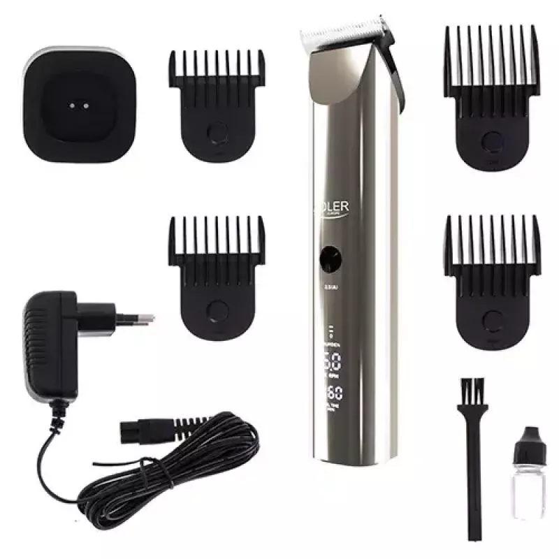 Adler AD 2834 cortapelos, de 3 mm a 1,2 cm, 4 peines, LCD, plateado