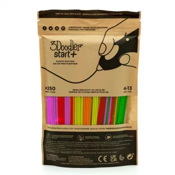 Pack de filamento para impresión 3D 3DOODLER Start+ 250 piezas, 2,5 mm de diámetro, colores fluorescentes compostables (rojo neón, naranja, verde, amarillo, rosa)