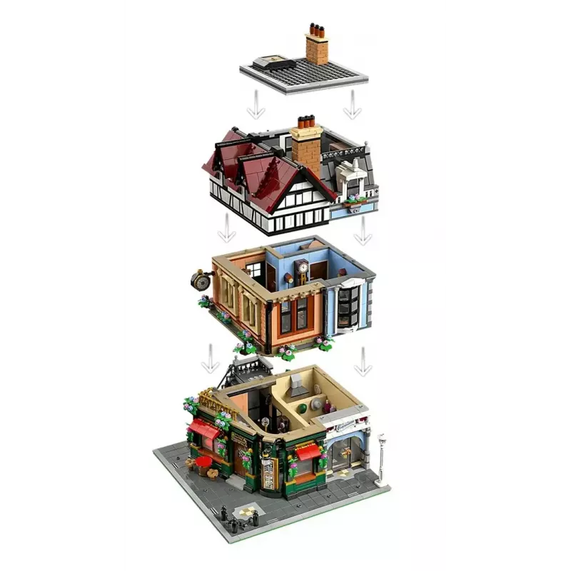 Set de construcción LEGO Icons 10350 Casa Tudor Corner — 3.266 piezas, 8 minifiguras, edad 18+, 260×250×310 mm