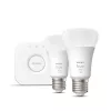 Kit de inicio Philips Hue White: 2 bombillas inteligentes E27 (1100), kit de iluminación inteligente, Bluetooth/Zigbee, blanco, LED, E27, A60
