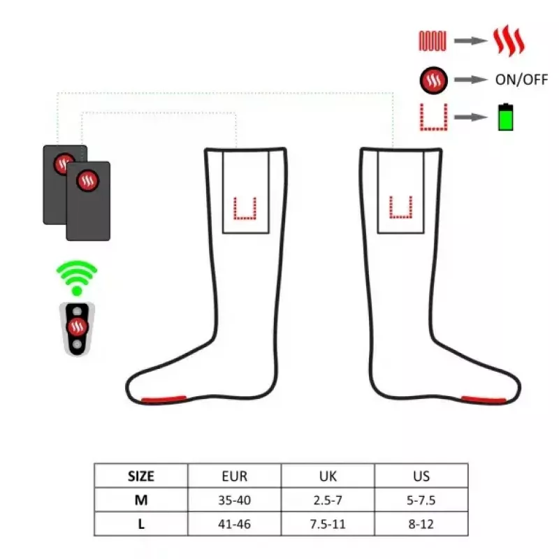 Glovii GQ3M calcetines calefactables con mando a distancia, unisex, talla M (35-40), rojos