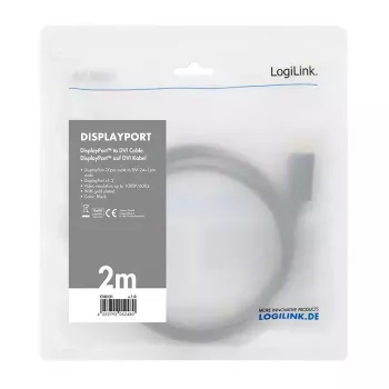 Adaptador de cable de vídeo LogiLink CV0130 1 m DisplayPort DVI negro