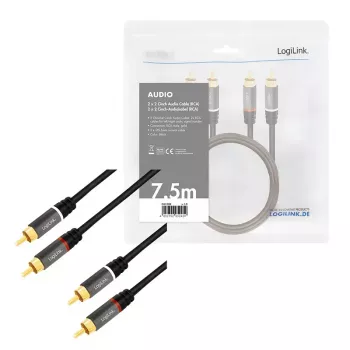 Cable de audio LogiLink CA1208 7,5 m 2 x Cinch negro