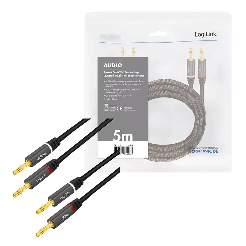 Cable de audio LogiLink CA1211 5 m 2x Banana negro