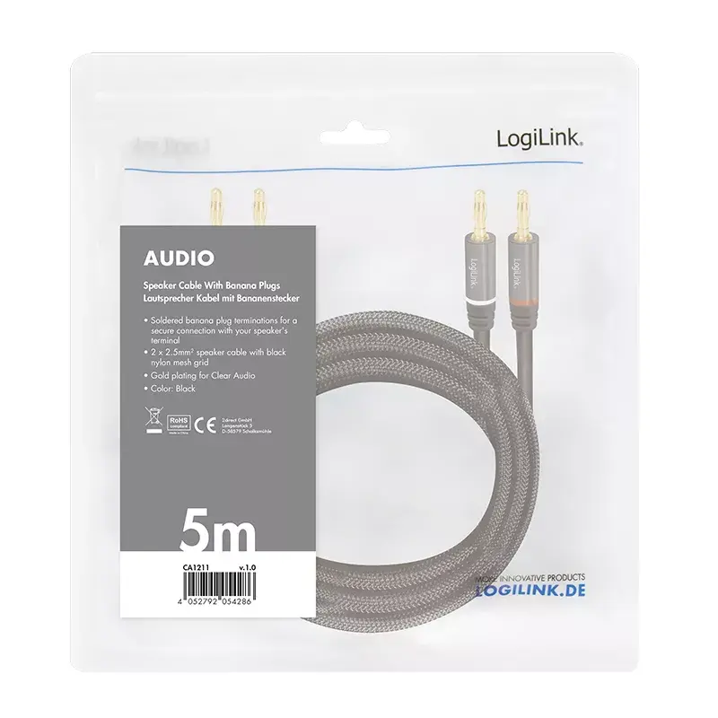 Cable de audio LogiLink CA1211 5 m 2x Banana negro