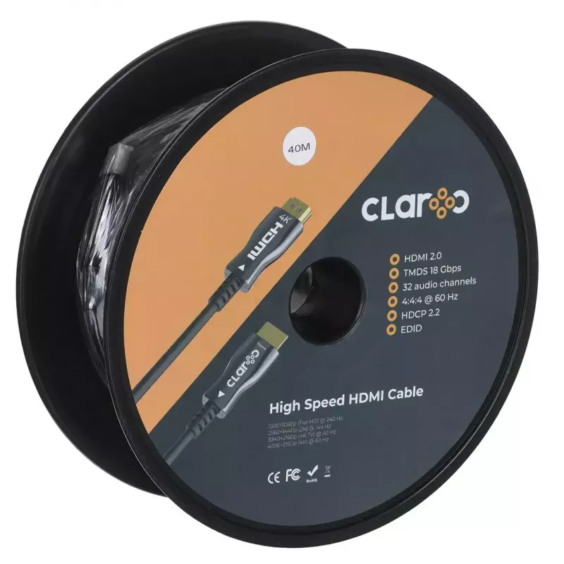 claroc FEN-HDMI-20-40M, cable HDMI de fibra óptica, cable óptico activo (AOC) HDMI 2.0, 4K, 40 m