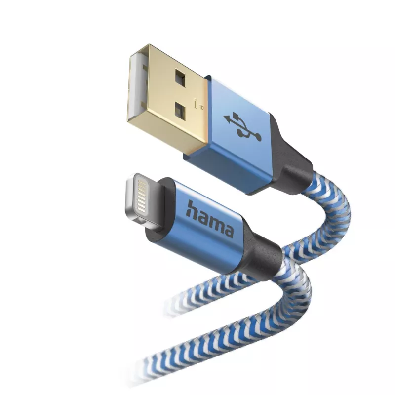 Cable Hama Reflective 1,5 m azul Lightning a USB A 2,4 A