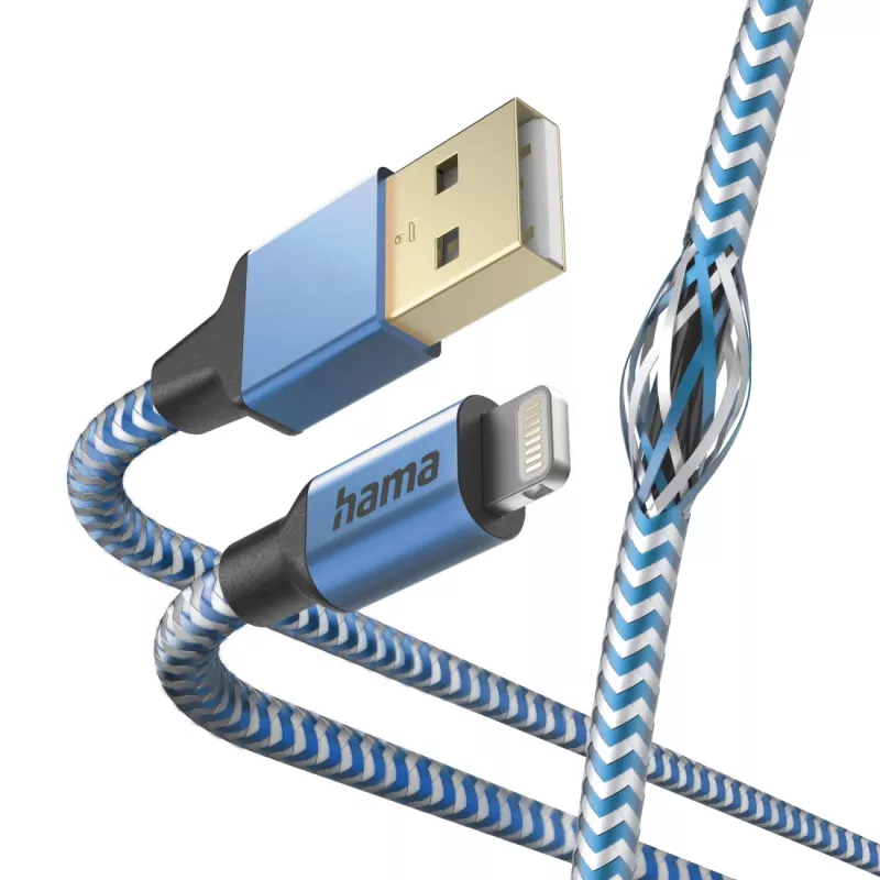 Cable Hama Reflective 1,5 m azul Lightning a USB A 2,4 A