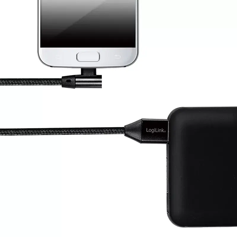 LogiLink CU0142 cable USB 2.0, USB-A a Micro-USB B (acodado 90°), trenzado, 1 m, negro