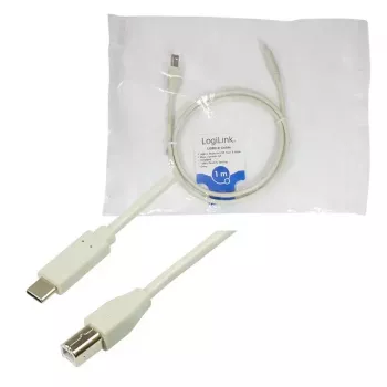 Cable USB LogiLink CU0160 USB 2.0 1 m USB-C USB-B blanco