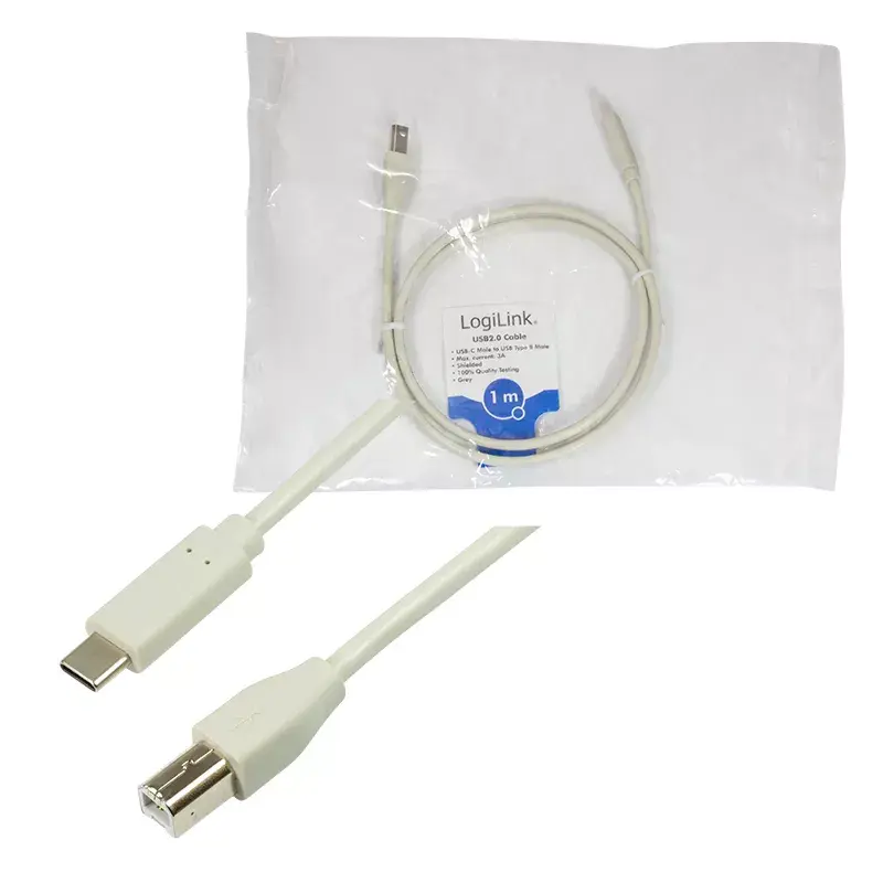 LogiLink CU0160 cable USB 2.0 de USB-C a USB-B, 1 m, gris