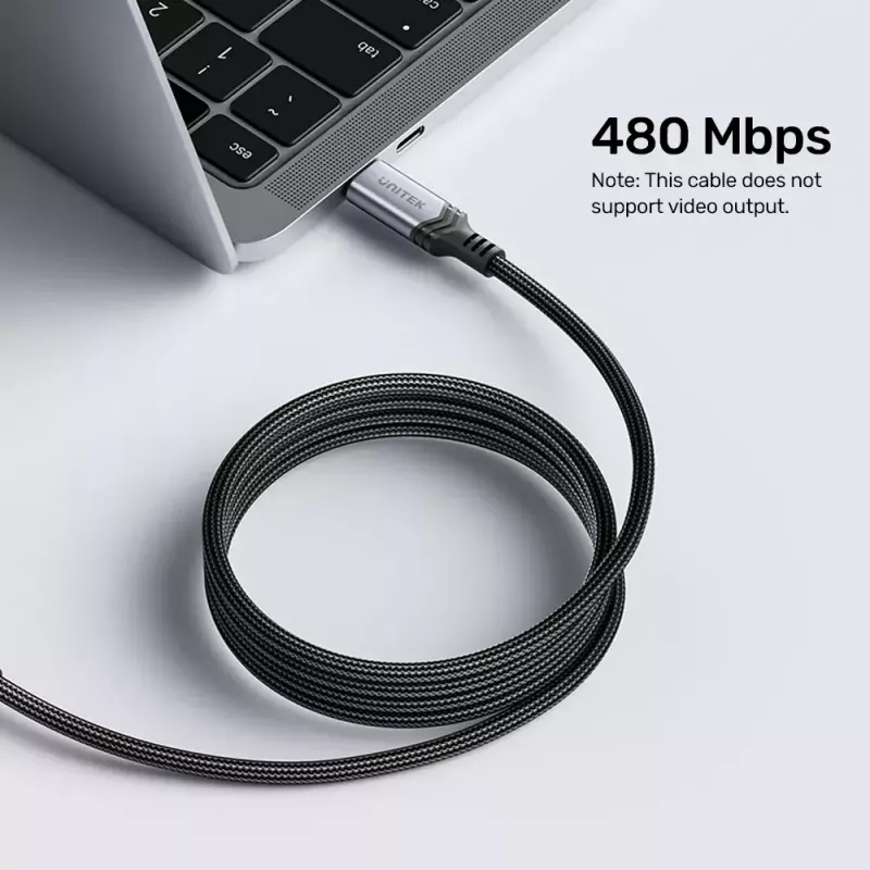 Unitek C14110GY-2M cable de carga USB-C a USB-C, PD 240 W (48 V/5 A), 2 m, negro-gris