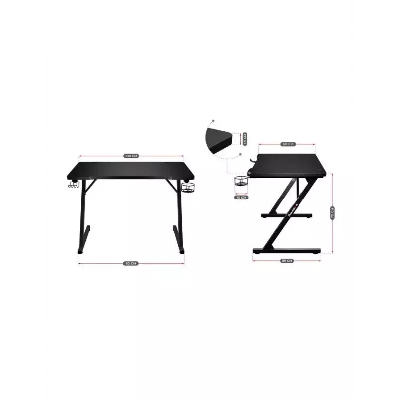 Mesa gaming recta Huzaro Hero 1.8 negra – tablero MDF 1000×600×700 mm, estructura de acero, portavasos