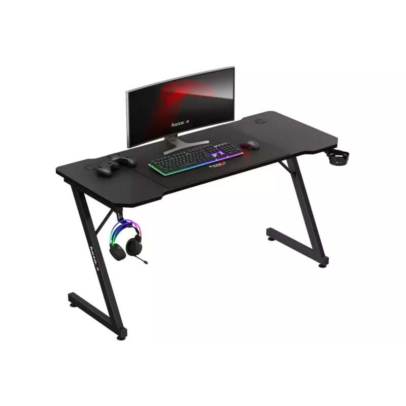 Escritorio gaming ergonómico huzaro Hero 3.3 Negro — tablero recto rectangular 1400x600 mm, altura 740 mm, tablero de 15 mm