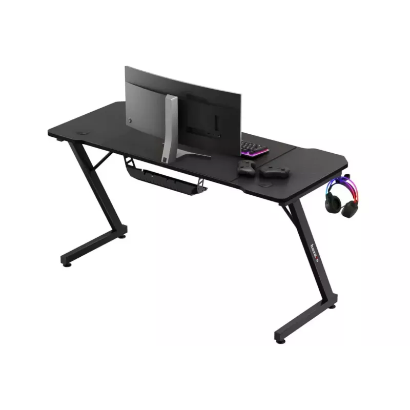 Escritorio gaming ergonómico huzaro Hero 3.3 Negro — tablero recto rectangular 1400x600 mm, altura 740 mm, tablero de 15 mm