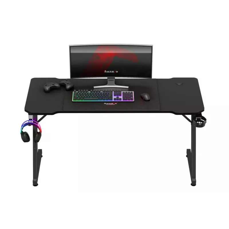 Escritorio gaming ergonómico huzaro Hero 3.3 Negro — tablero recto rectangular 1400x600 mm, altura 740 mm, tablero de 15 mm