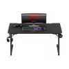 Escritorio gaming huzaro Hero 3.3 RGB — tablero recto negro 1400x600 mm, iluminación LED, portavasos, soporte para auriculares
