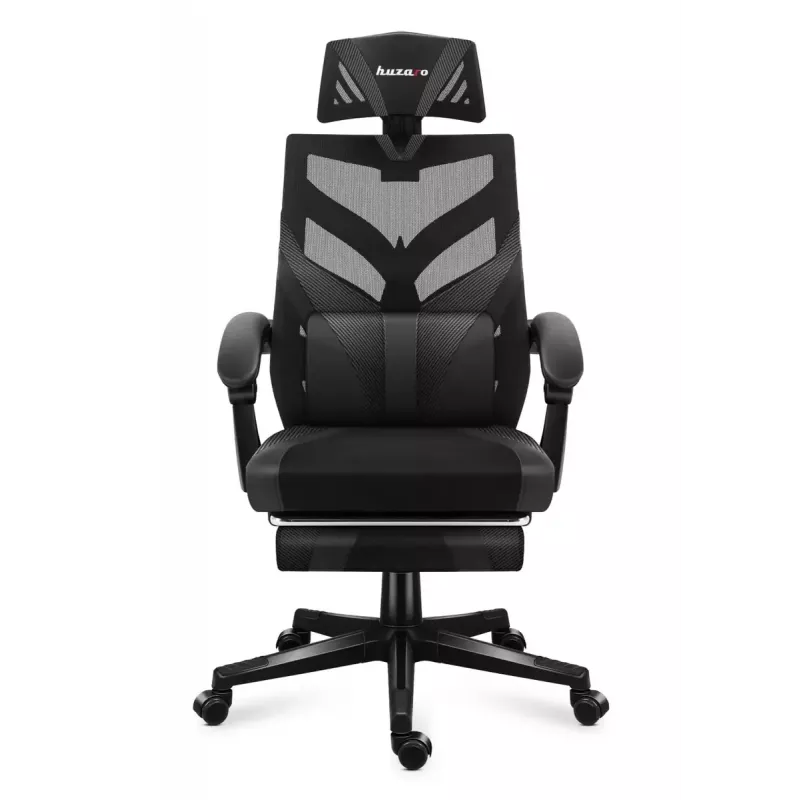 Silla gaming Huzaro Combat 5.0 Asiento de malla Negra — asiento de malla, respaldo transpirable, inclinación 90–140°, carga máx. 140 kg, reposabrazos, reposapiés