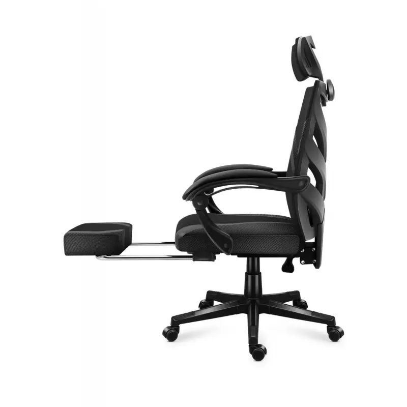 Silla gaming Huzaro Combat 5.0 Asiento de malla Negra — asiento de malla, respaldo transpirable, inclinación 90–140°, carga máx. 140 kg, reposabrazos, reposapiés