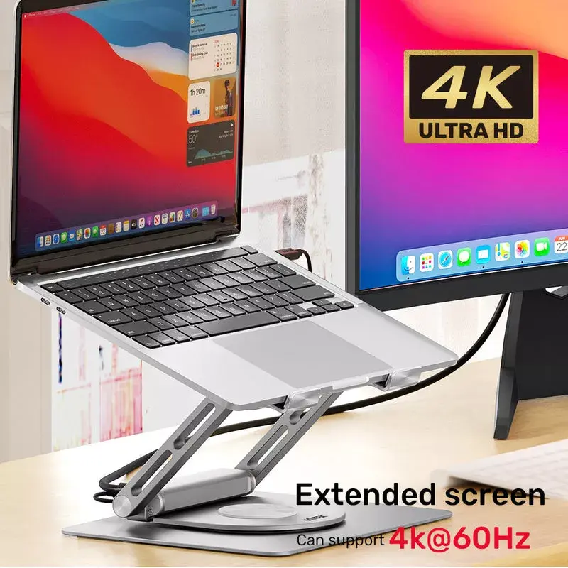 Unitek D1109A soporte para portátil plegable y giratorio con hub USB-C, HDMI 4K, PD 100 W, hasta 17 pulgadas (43,2 cm)