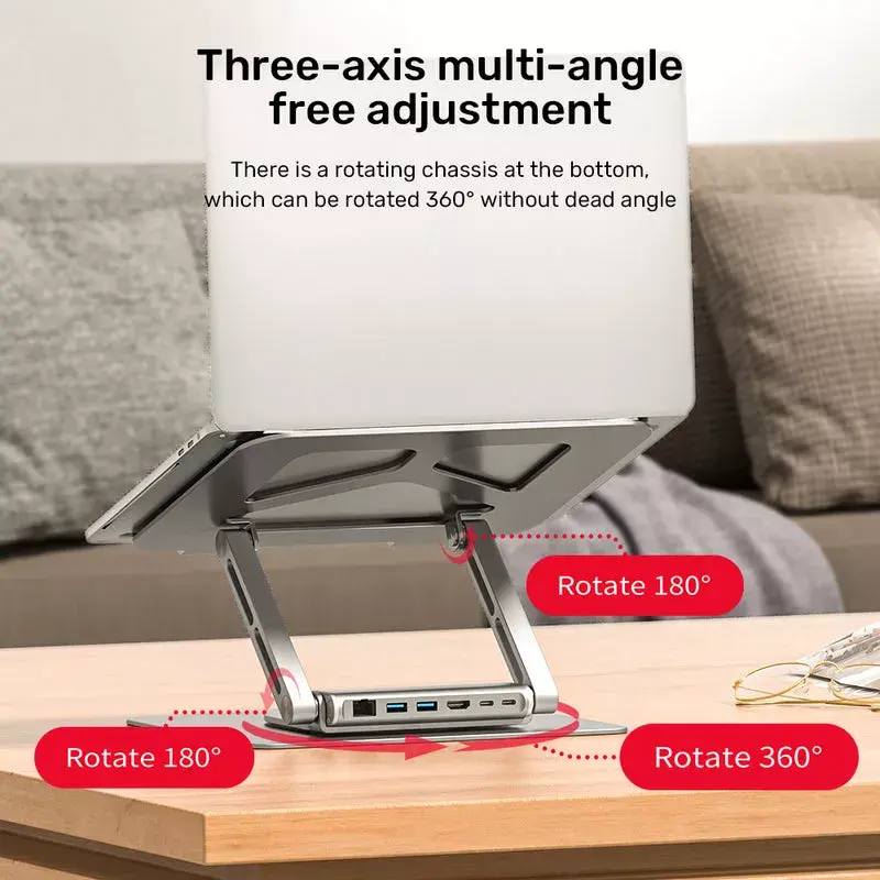 Unitek D1109A soporte para portátil plegable y giratorio con hub USB-C, HDMI 4K, PD 100 W, hasta 17 pulgadas (43,2 cm)