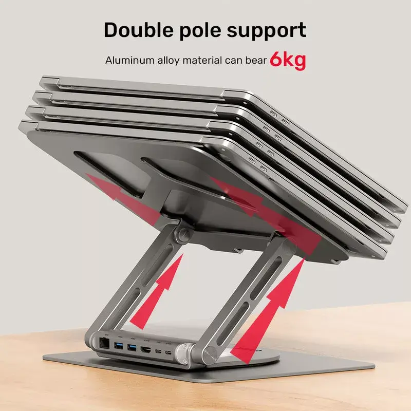 Unitek D1109A soporte para portátil plegable y giratorio con hub USB-C, HDMI 4K, PD 100 W, hasta 17 pulgadas (43,2 cm)