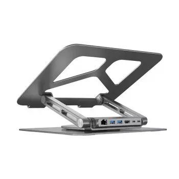 Soporte para portátil Unitek D1109A – soporte ajustable de aluminio con hub USB-C, HDMI, Gigabit Ethernet (apto para 14–17