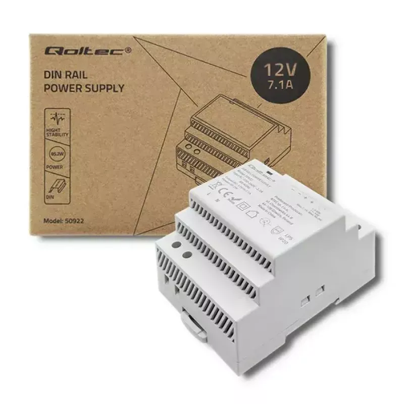 Fuente de alimentación para carril DIN QOLTEC 50922 – 12 V 7,1 A salida, 85,2 W