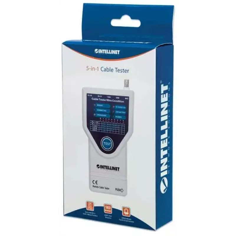 Comprobador de cables Intellinet 5 en 1, comprueba 5 cables de red RJ45 y de ordenador habituales