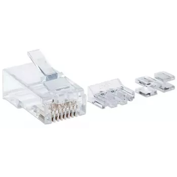 Conector modular RJ45 Intellinet Pro Line, Cat6A, UTP, 3 puntas, para cable rígido, contactos chapados en oro de 50 µ, pack de 80