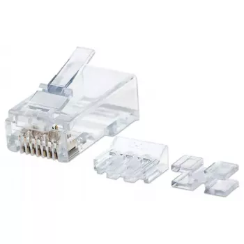 Conector modular RJ45 Intellinet Pro Line, Cat6A, UTP, 3 puntas, para cable rígido, contactos chapados en oro de 50 µ, pack de 80