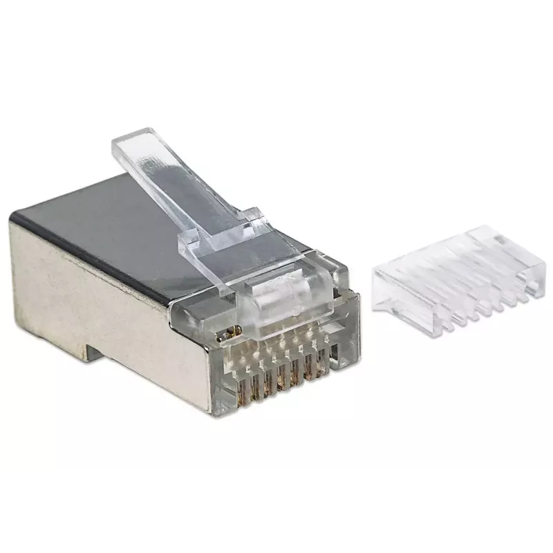 Conector modular RJ45 Intellinet Pro Line, Cat6, STP, 3 puntas, para conductor rígido y flexible, contactos chapados en oro de 50 µ, 90 uds.