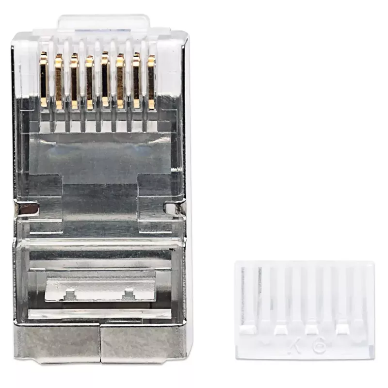 Conector modular RJ45 Intellinet Pro Line, Cat6, STP, 3 puntas, para conductor rígido y flexible, contactos chapados en oro de 50 µ, 90 uds.
