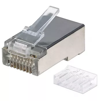 Conector modular RJ45 Intellinet Pro Line, Cat6, STP, 3 puntas, para conductor rígido y flexible, contactos chapados en oro de 50 µ, 90 uds.