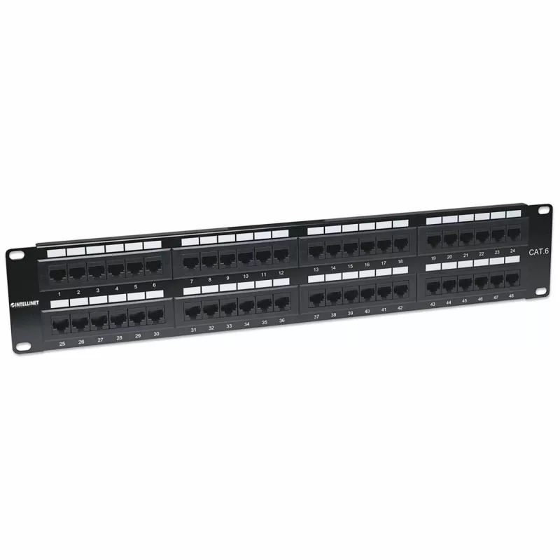 Panel de parcheo Intellinet, Cat6, UTP, 48 puertos, 2U, negro