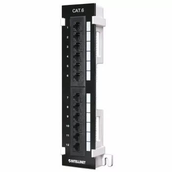 Panel de parcheo Intellinet, Cat6, montaje en pared, UTP, 12 puertos, negro