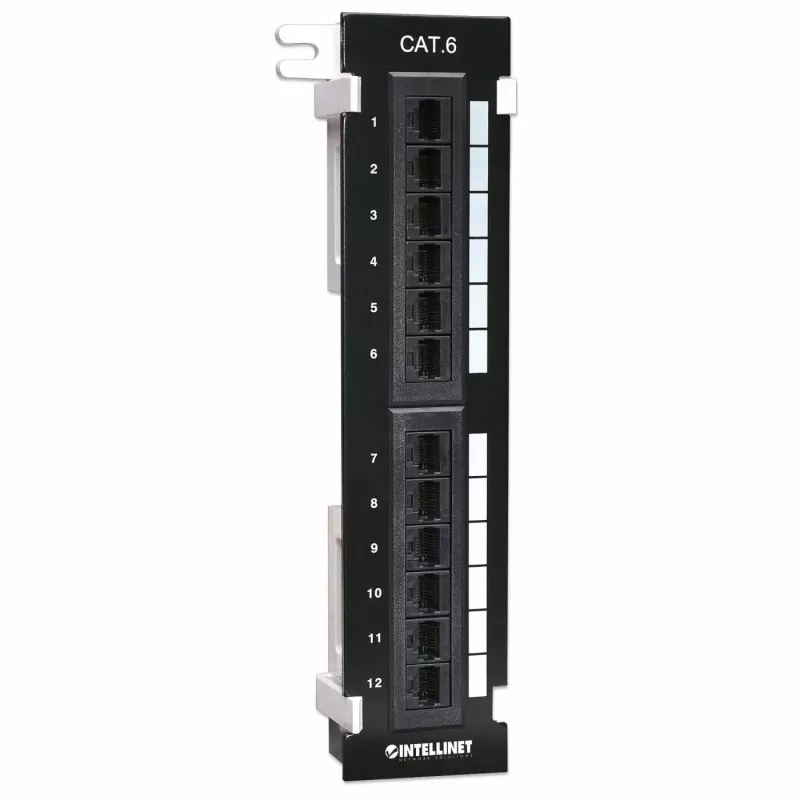 Panel de parcheo Intellinet, Cat6, montaje en pared, UTP, 12 puertos, negro