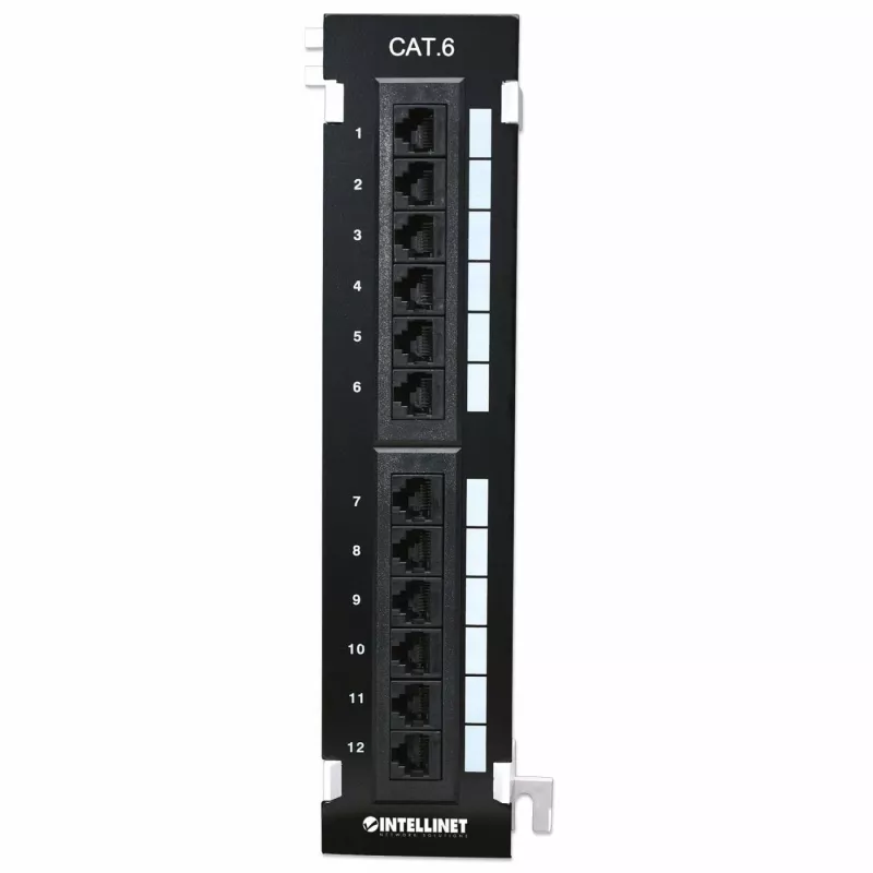 Panel de parcheo Intellinet, Cat6, montaje en pared, UTP, 12 puertos, negro
