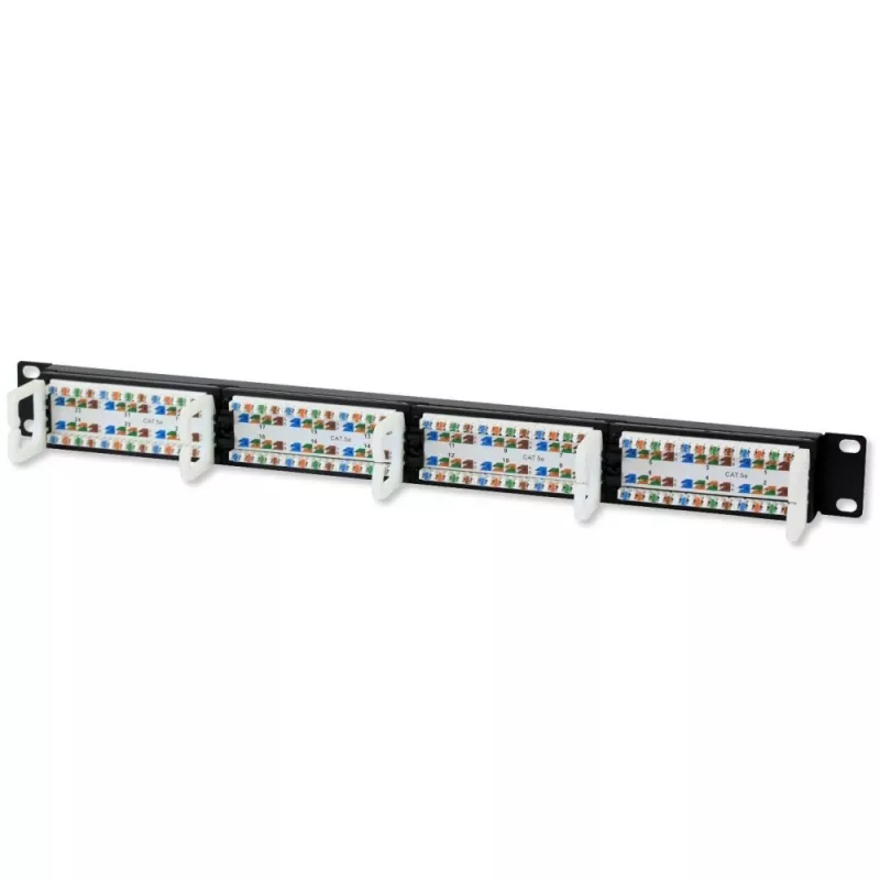 Techly 022861 I-PP 24-RU-C5ET panel de parcheo de 19 pulgadas, 24 puertos Cat5e UTP, 1U, negro