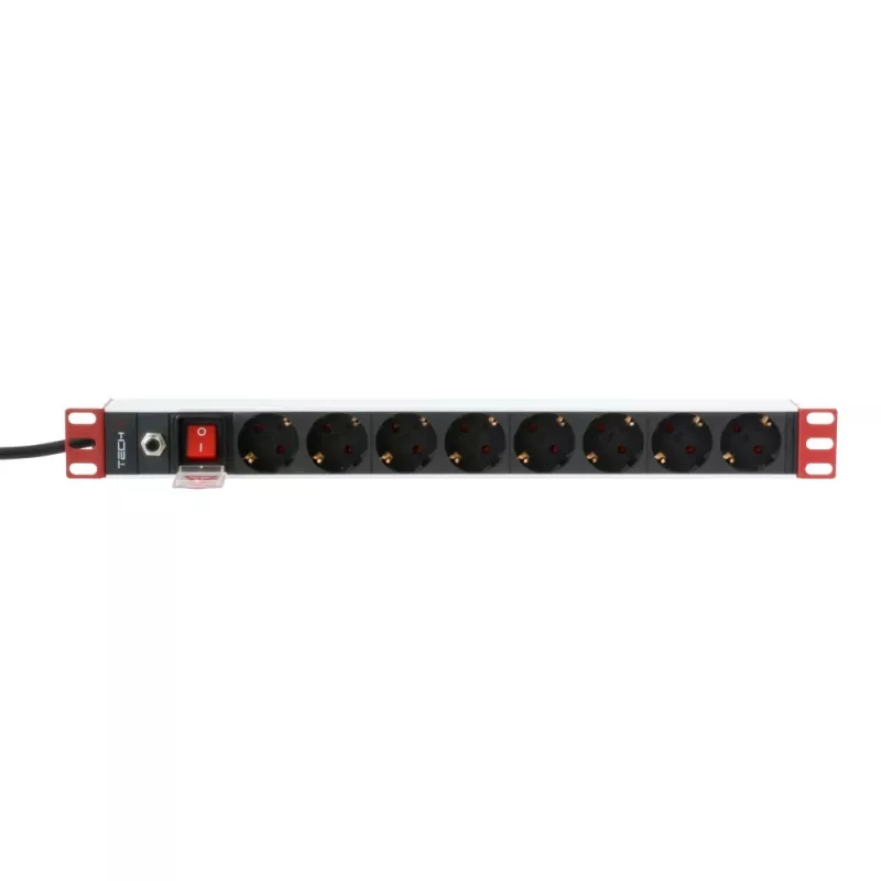 Techly 106893 regleta PDU rack de 19 pulgadas 1U, 8x Schuko, 250 V/16 A, 3500 W, cable de 3 m, aluminio, negra