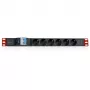 Techly 100471 regleta PDU rack de 19 pulgadas 1U, 6x Schuko, 250 V/16 A, cable de 3 m, interruptor doble, negra