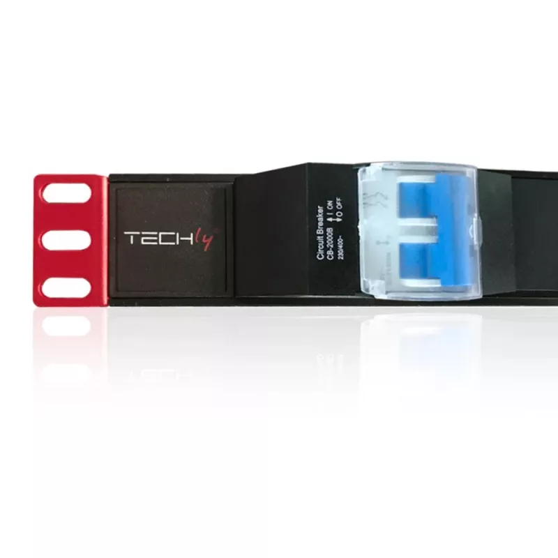 Techly 100471 regleta PDU rack de 19 pulgadas 1U, 6x Schuko, 250 V/16 A, cable de 3 m, interruptor doble, negra