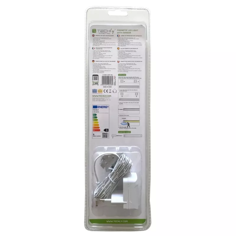 Techly 026289 panel de iluminación LED magnético para armario rack de 19 pulgadas, sensor de movimiento y táctil, fuente de alimentación de 12 V DC, cable de 3 m