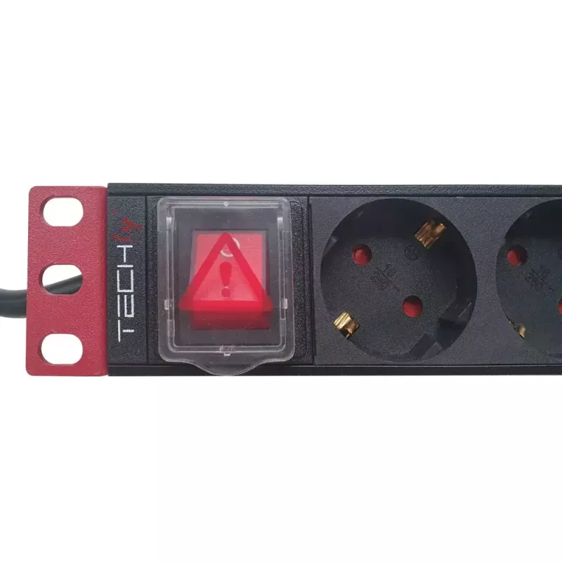 Regleta de enchufes Techly 9 tomas 19 pulgadas rack conector Schuko interruptor 1HE negro rojo